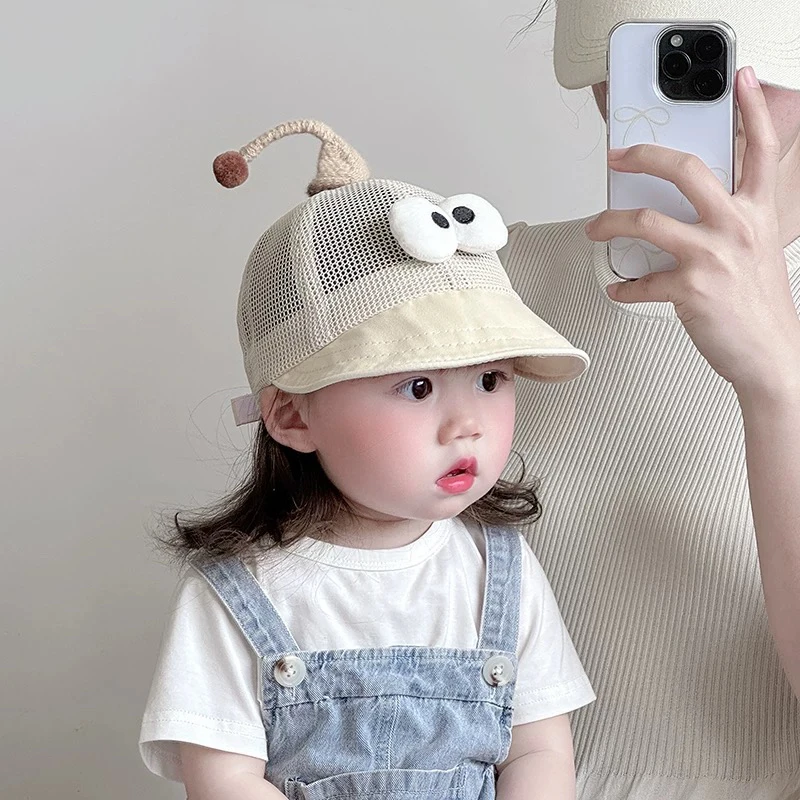 儿童帽子夏季薄款透气网眼大帽檐遮阳鸭舌帽男女宝宝防晒棒球帽潮