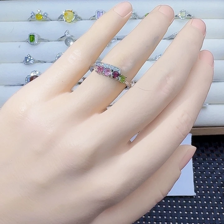 银S925镶嵌碧玺戒指