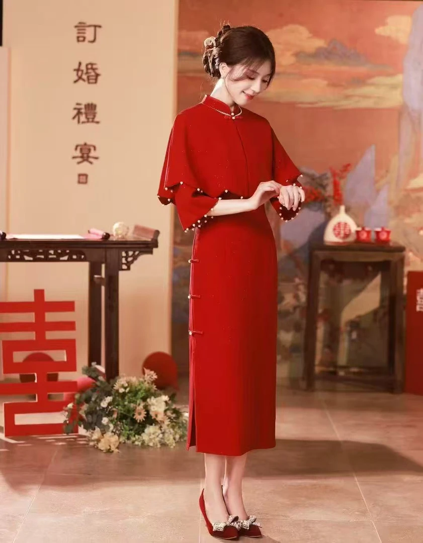 2025新款高级感新中式红色订婚旗袍敬酒服新娘结婚便装套装礼服