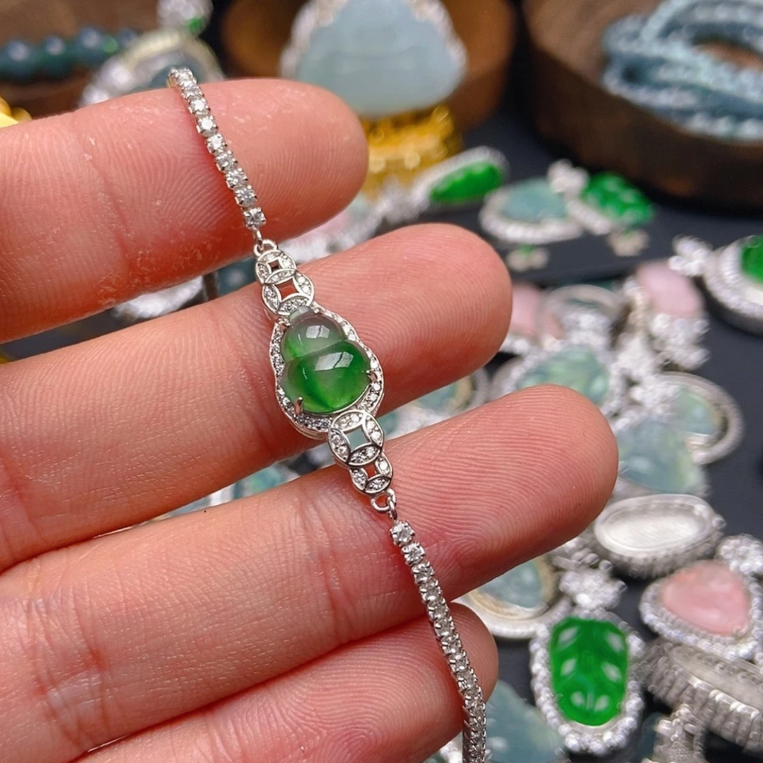 翡翠手链银S925镶嵌586手链