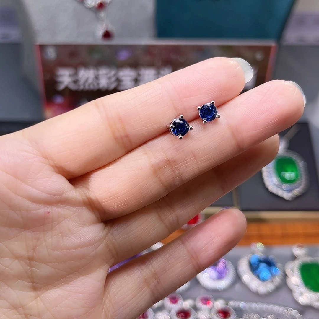 耳饰蓝宝石银S925镶嵌w 1