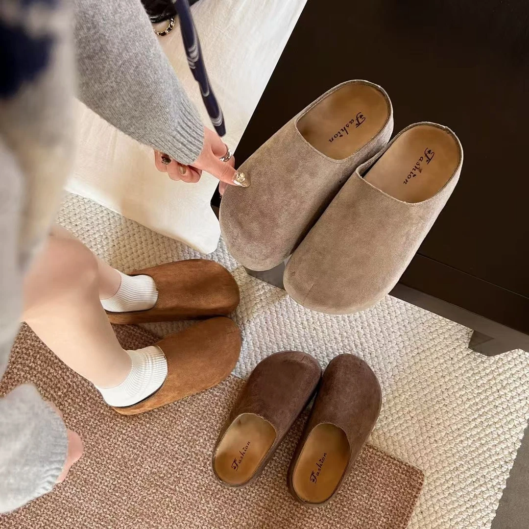 【慵懒松果】春夏新款内增高博肯半拖鞋软底百搭复古厚底勃肯鞋