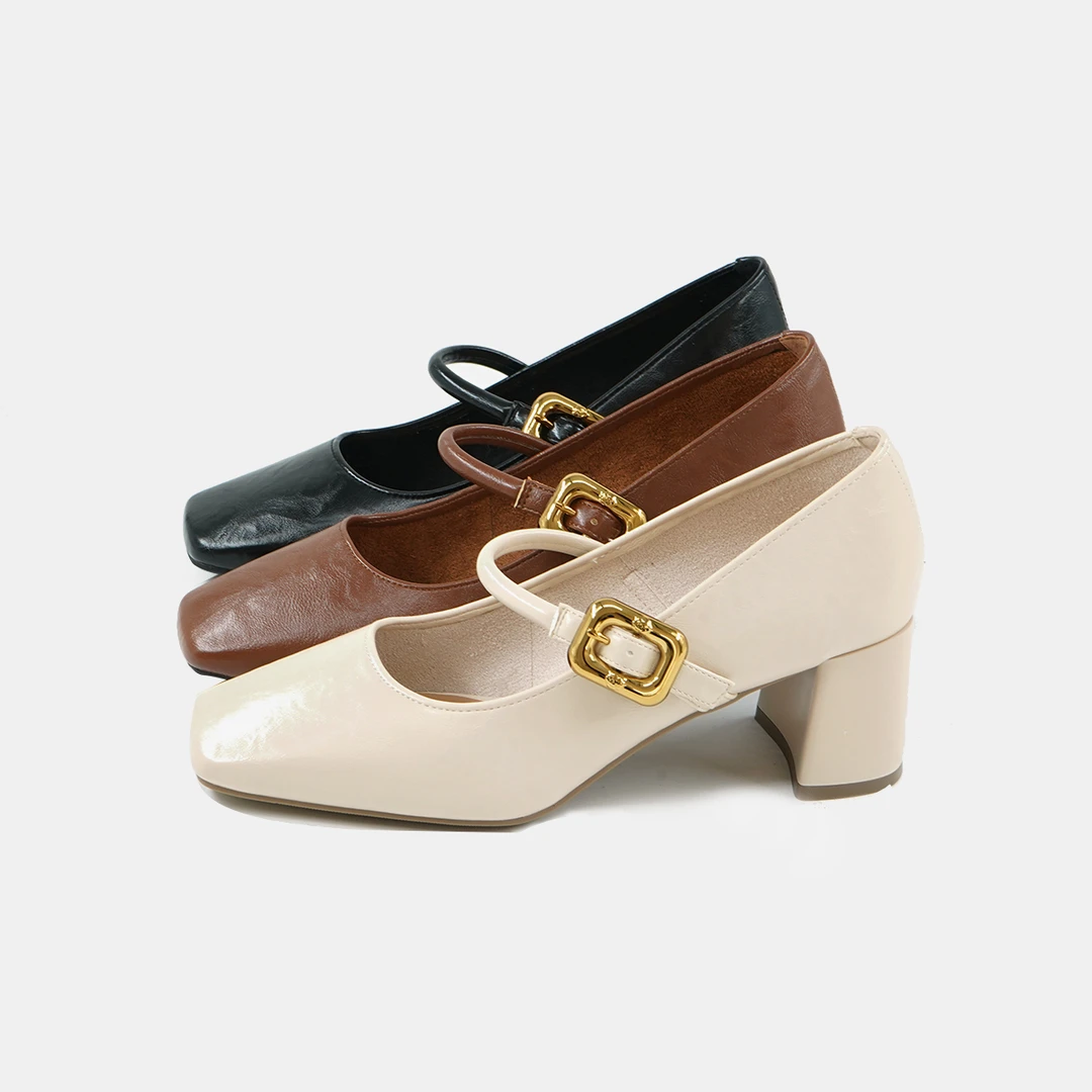 杜米亚新款复古浅口一字带扣粗跟玛丽珍单鞋KD251509-6A