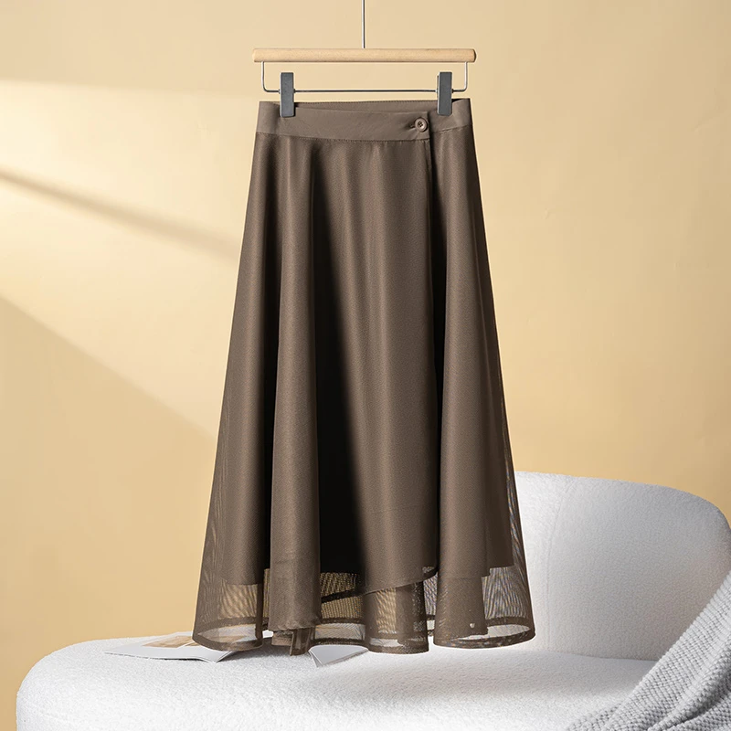 La babite时尚半身裙女2025年春季新款百搭设计感a字网纱大摆长裙