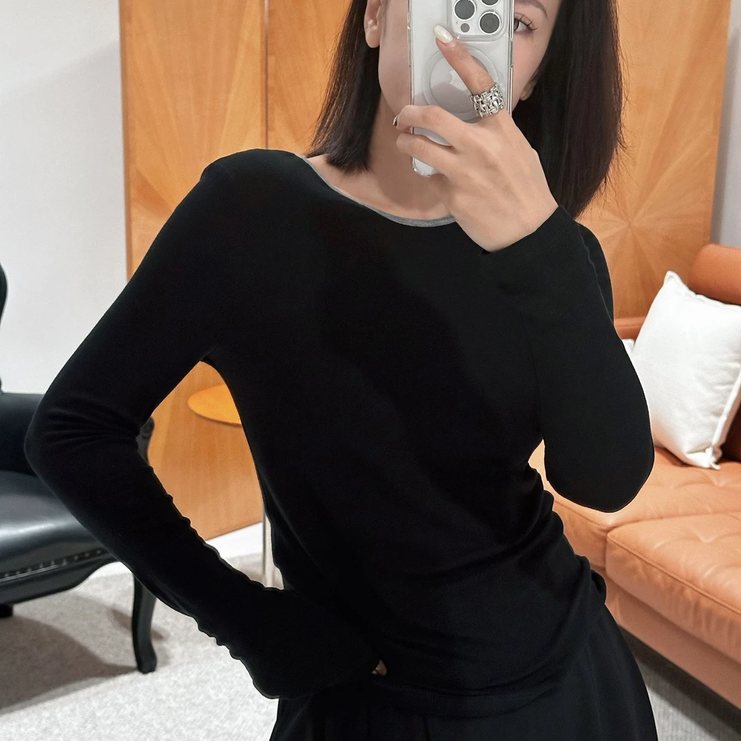 撞色天丝羊毛舒适打底衫 6RT436188