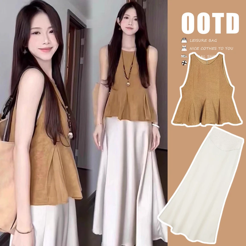 【安安】孕妇装夏季无袖上衣+半身裙子减龄气质孕妇娃娃衫夏装时尚