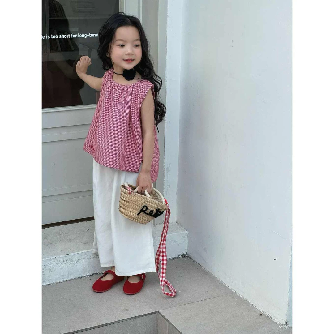 秘密花园2025夏季洋气蝴蝶结绑带娃娃衫裤子套装X73+91