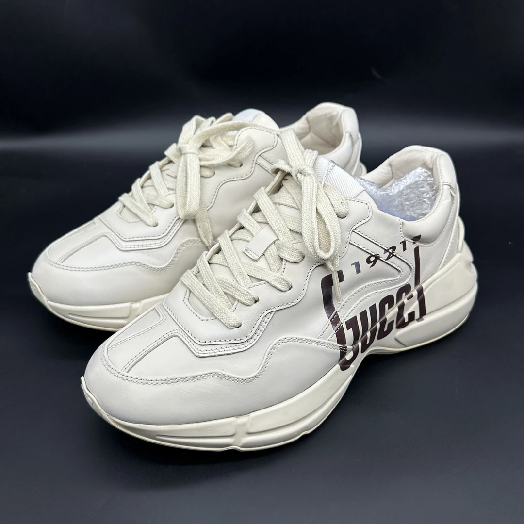 95新 GUCCI/古驰 米白色棕色logo厚底休闲老爹鞋 奢f 40欧