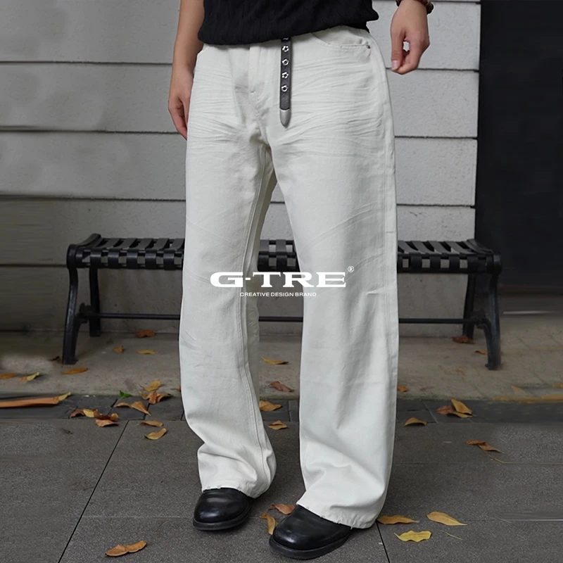 GTRE 25SS ’‘巴子神裤‘’ 水洗白牛王压褶直筒做旧磨破牛仔裤