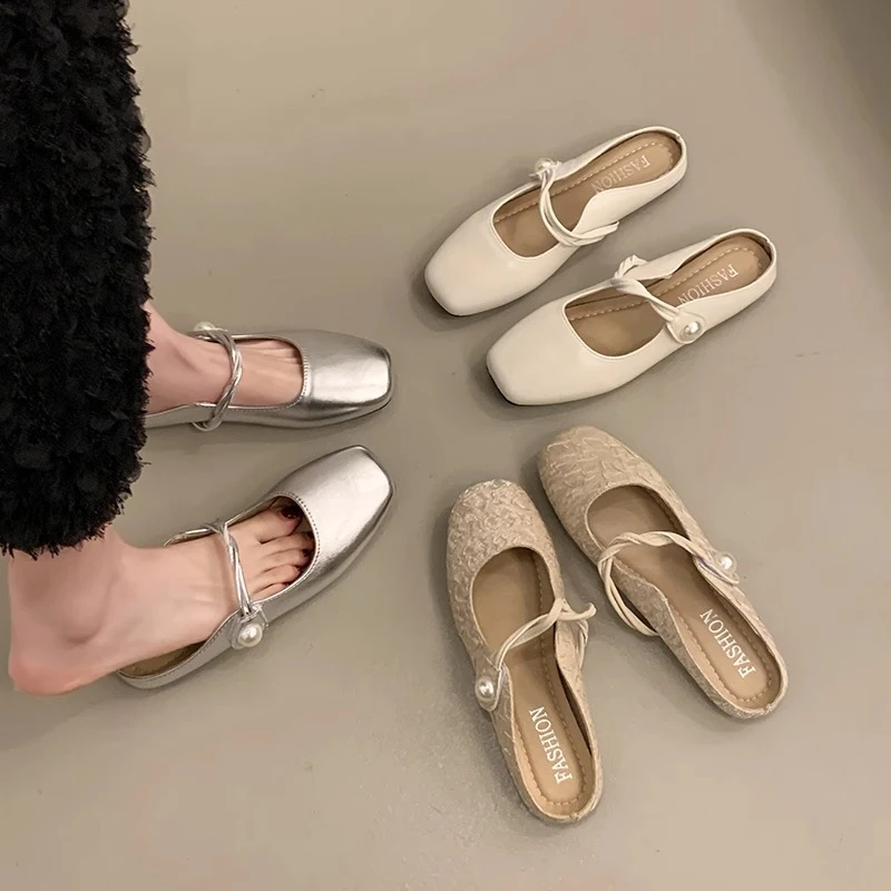 【万象撤柜】2025春夏新款法式包头半拖鞋女外穿懒人凉拖小香风单鞋