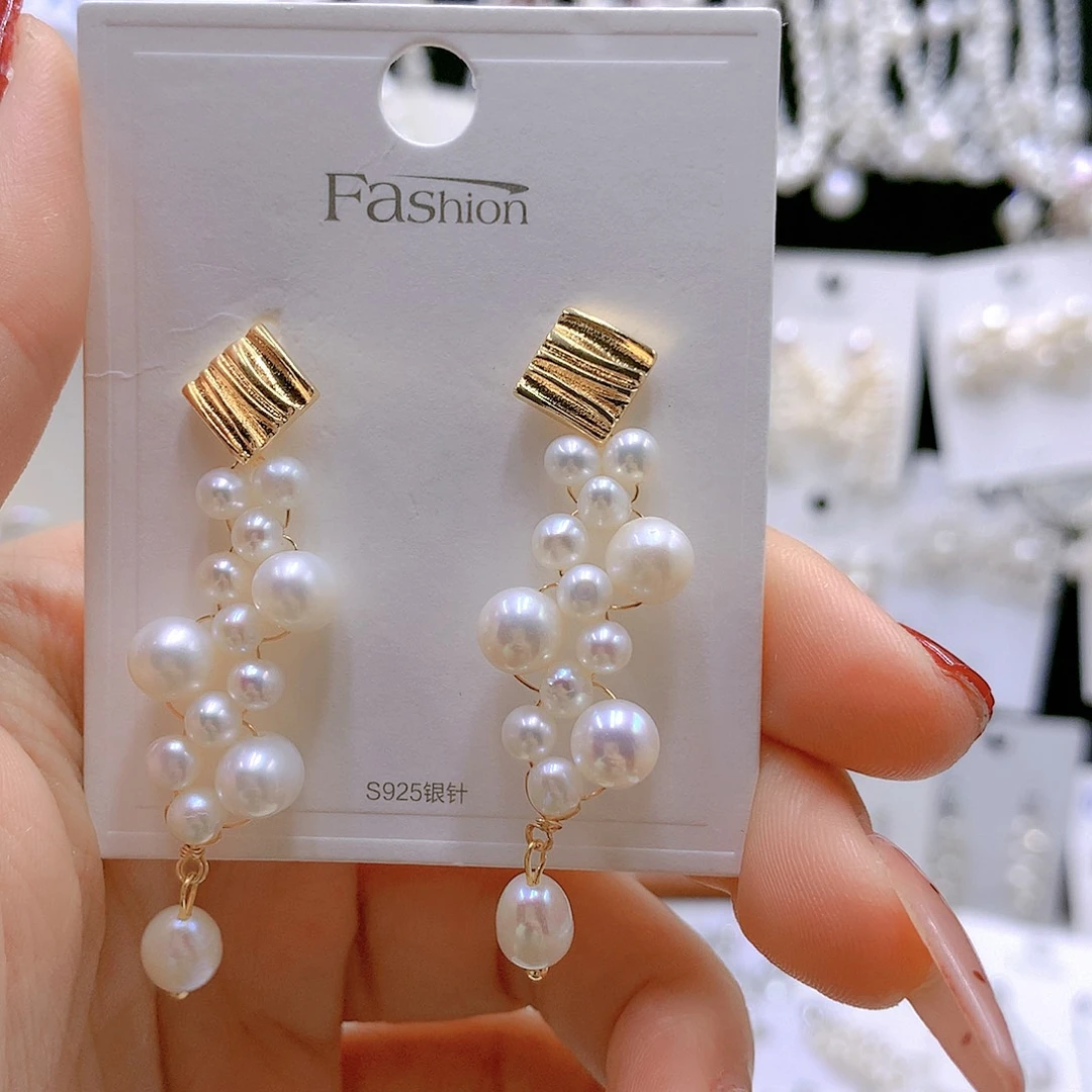 银S925镶嵌耳饰淡水珍珠