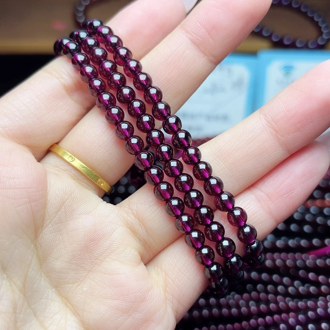 南***家手链石榴石未镶嵌卡5紫牙乌三圈毕业级