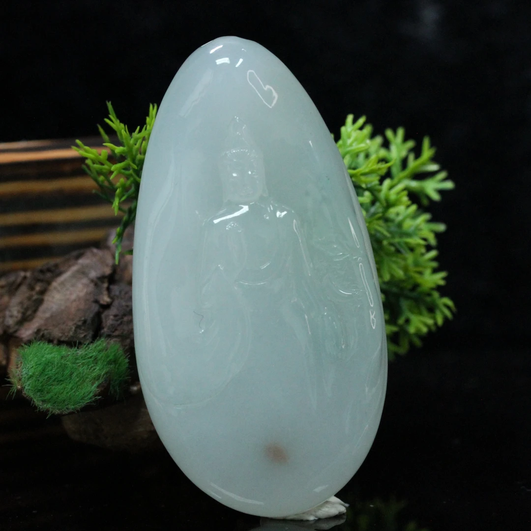 天然缅甸翡翠A货飘花慈祥纳福观音吊坠/01035055/拍卖