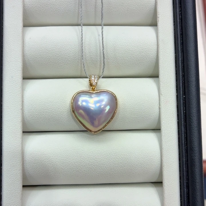 18K金镶嵌拼合珍珠（马贝珠）吊坠(不含链)15-16