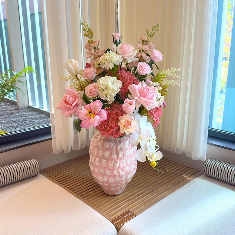 高端原创设计仿真手感保湿玫瑰绣球花束餐桌客厅电视柜装饰花摆件