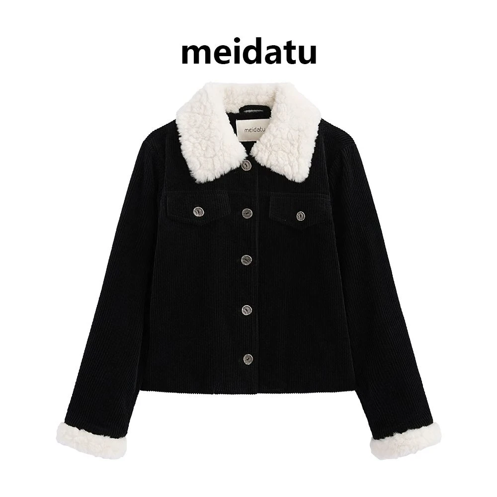 美哒兔（破价款）新款百搭拼接羊羔毛外套（高个子版）CD826-HG