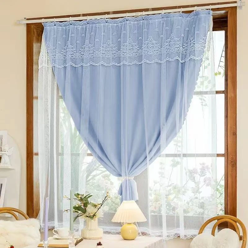 （送杆一套）双层带纱窗帘网红免打孔安装男孩房间卧室飘窗帘遮光布