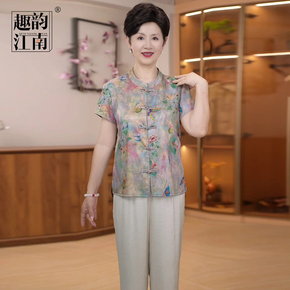 趣韵江南时尚宽松奶奶装复古气套装质中老年女装休闲显瘦两件套