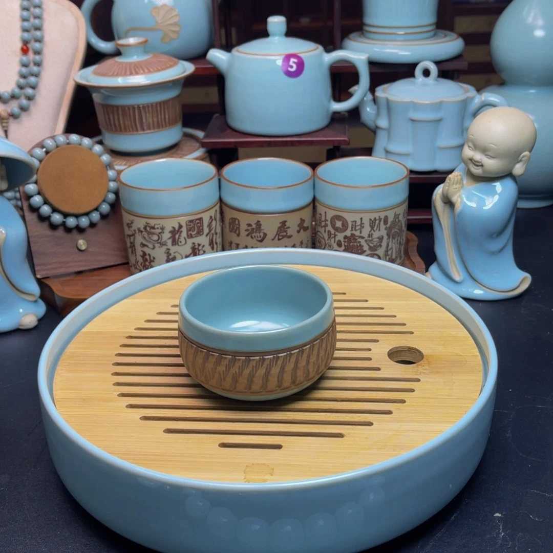 【闪购商品】摆件陶御龍汝州窑，单壶壶，天青，盖碗
