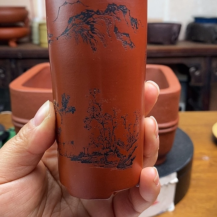 紫砂花盆货号一只山水