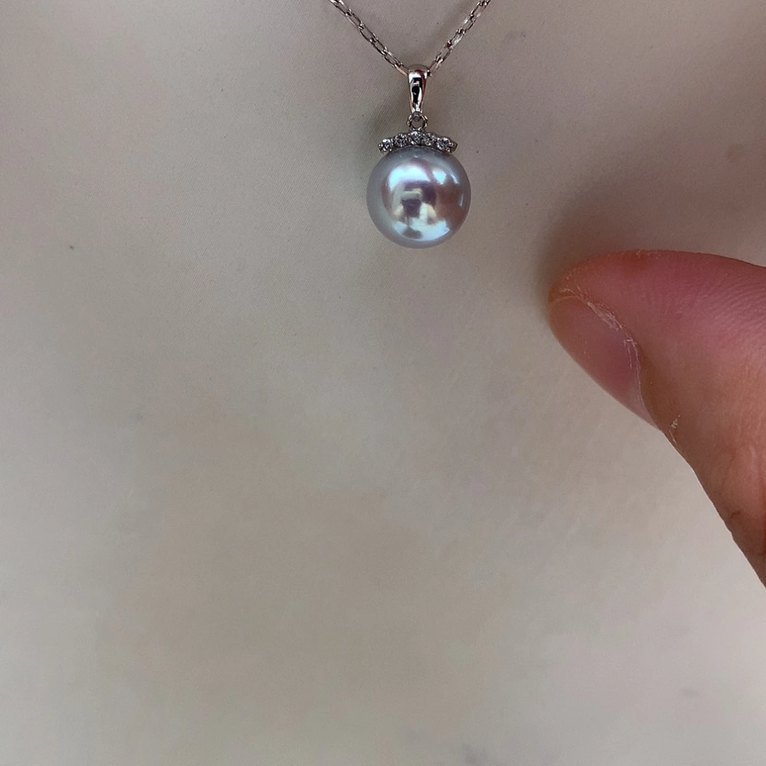 吊坠(赠链)18K金镶嵌海水珍珠8.5-9mm 真多麻睫毛