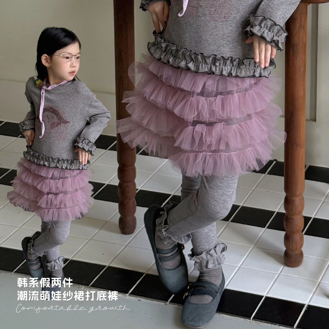 儿童春秋韩系纱裙假两件女童打底裤-52596