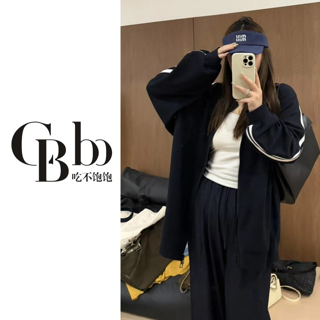 【吃不饱饱】大码 暮色时刻 美式复古棒球服拉链卫衣外套5477