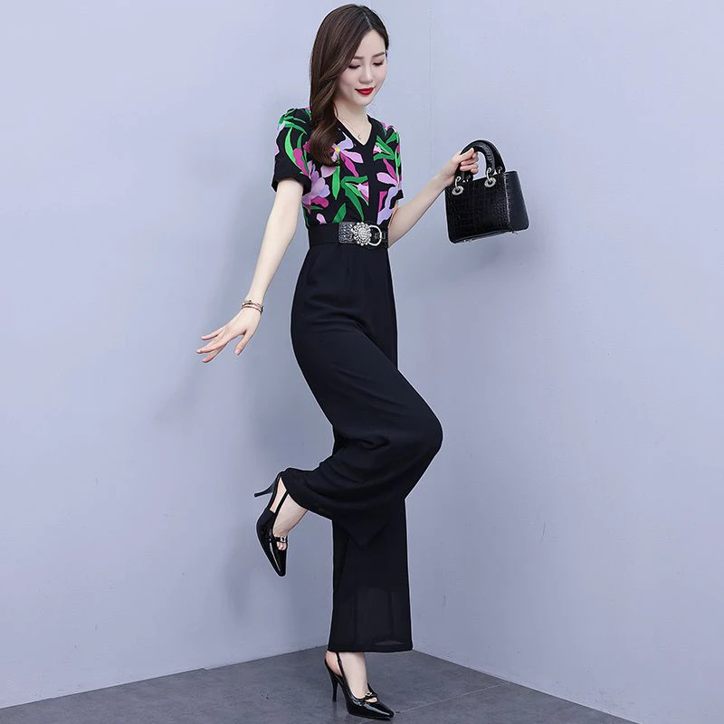 别致高级感雪纺阔腿连体裤套装女夏2025新款气质假两件连衣裤薄款