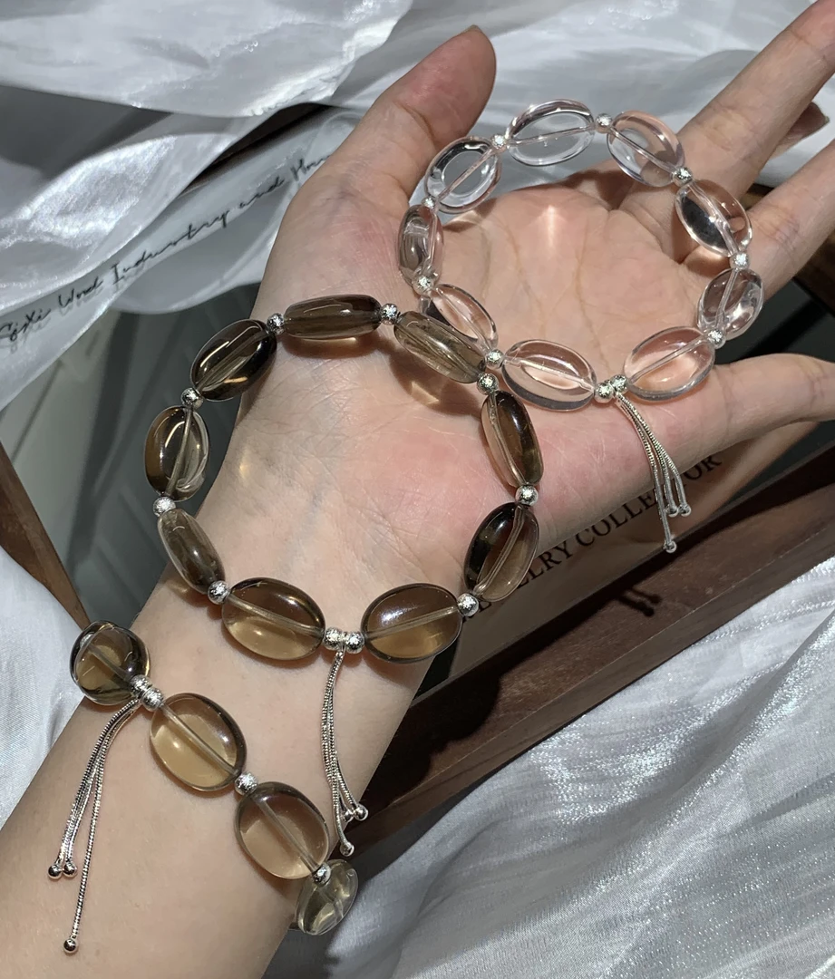 合金羽毛手链 冰透糖豆单圈手串手工时尚百搭设计感气质精致复古