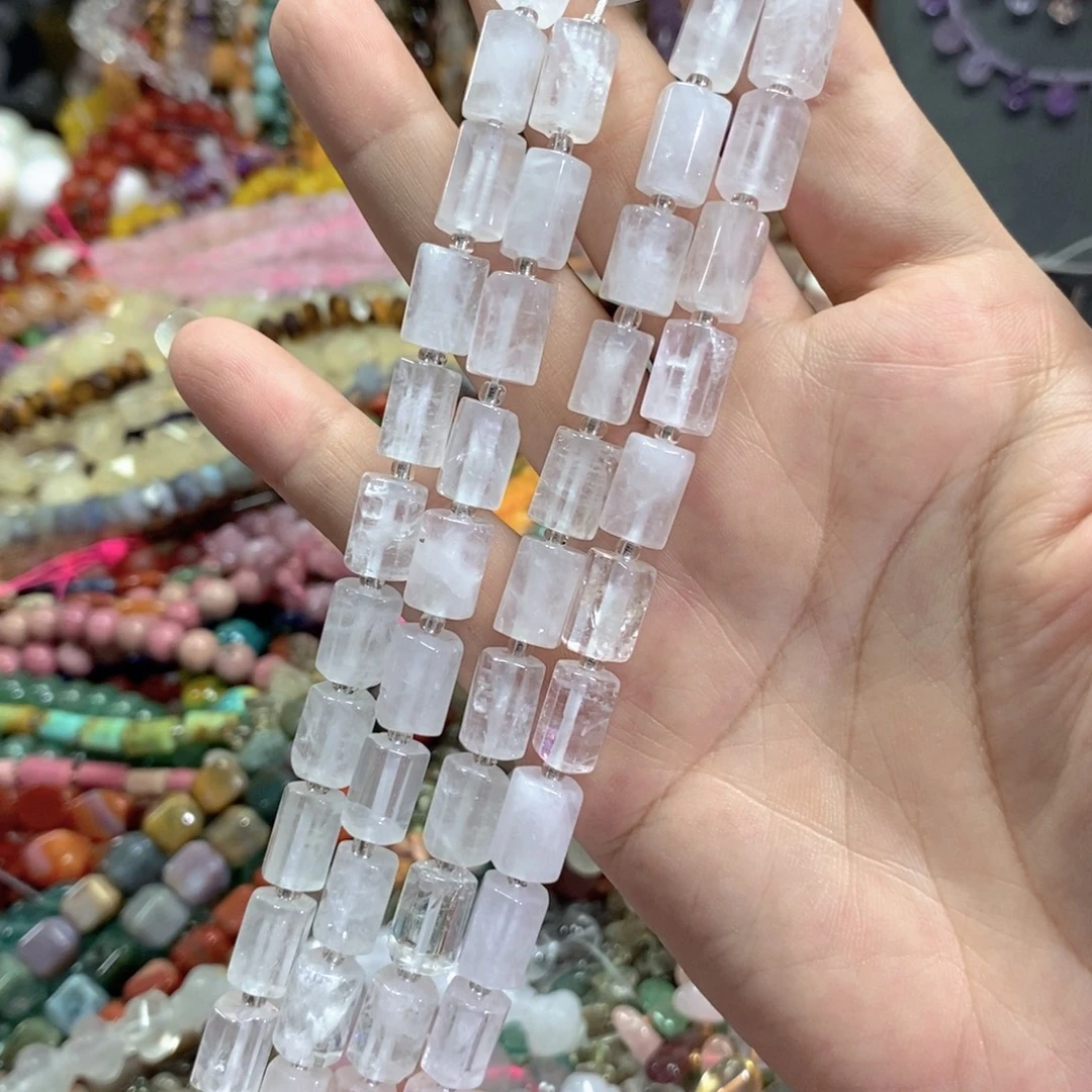 玛瑙/玉髓足银镀金镶嵌珠宝半成品白水晶柱子一条卡8*12mm
