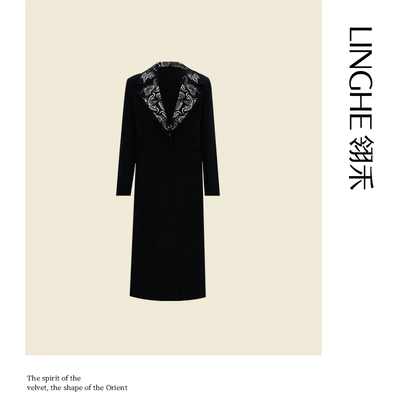 翎禾LINGHE「逍遥游」-轻奢气质时尚设计师平驳领双面呢长款大衣