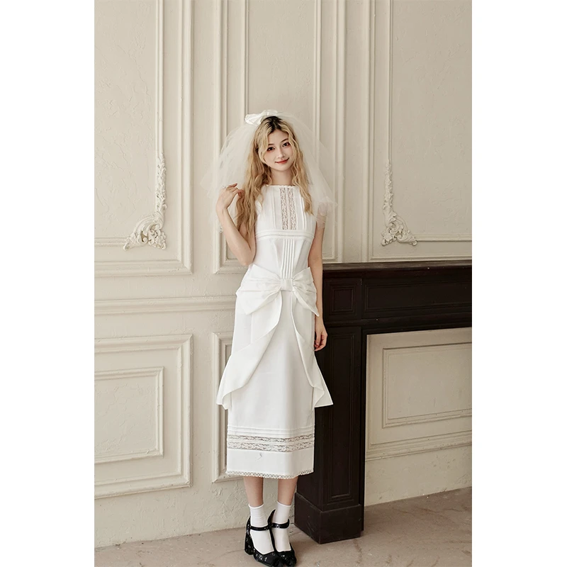 SHUSHUTONG 25春夏新款 超大立体蝴蝶结连衣裙/非七天无理由退换