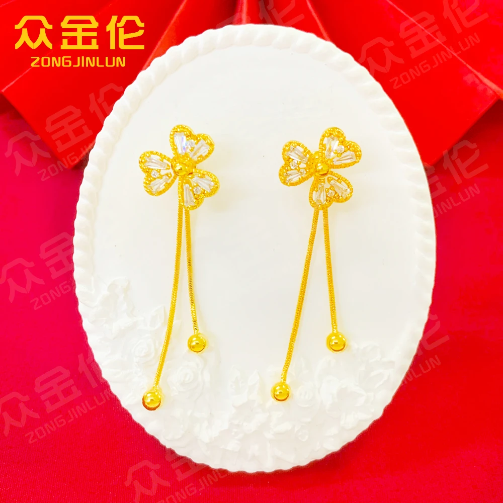 众金伦 铜合金耳饰 时尚气质款【三叶花流苏耳钉】