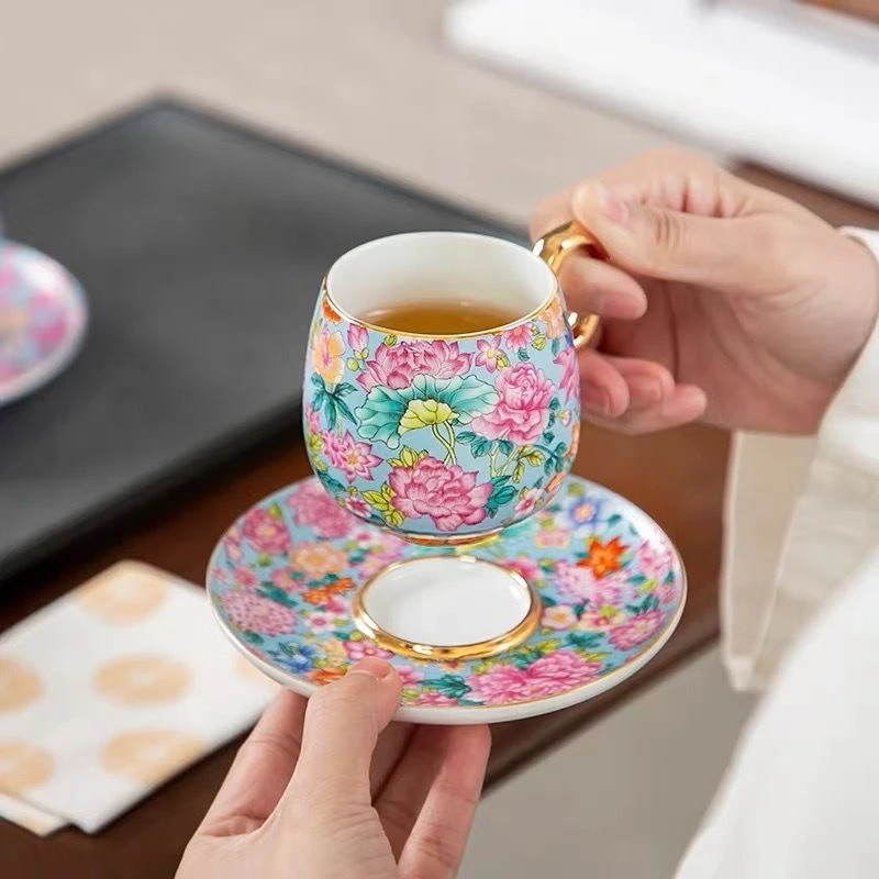 A4224珐琅彩印记TF蓝咖啡杯碟150ml   2820