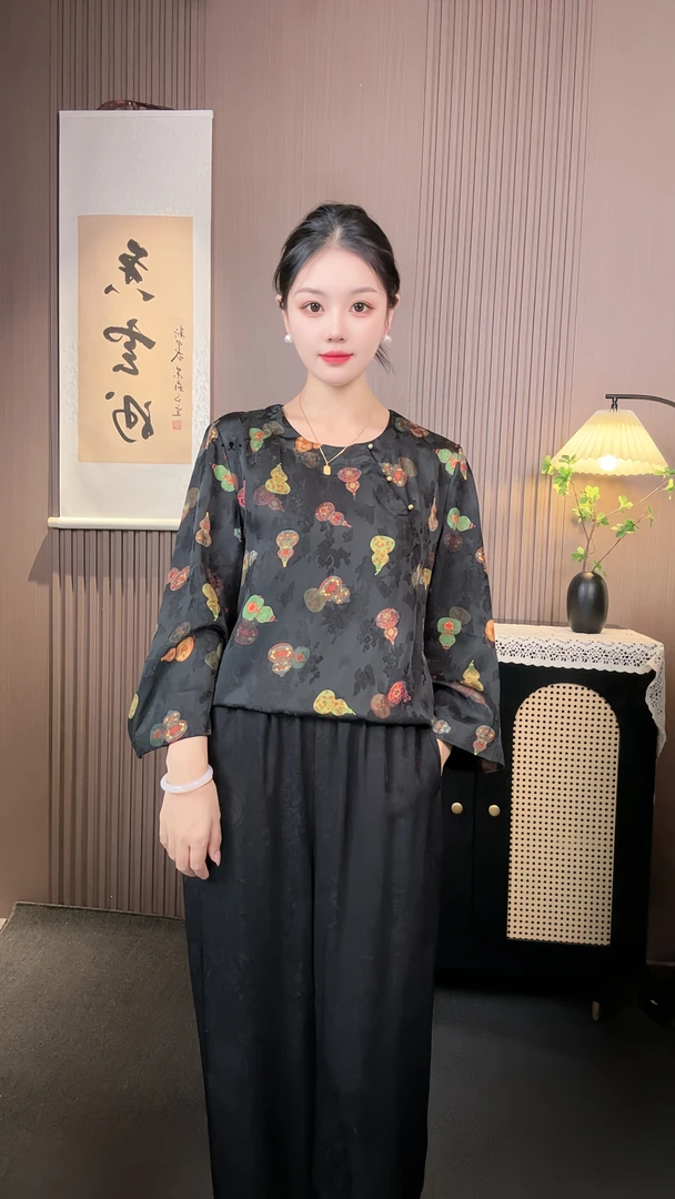 【墨韵福禄】满分100蚕丝老钱风高端女上衣长袖
