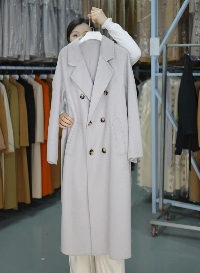 801经典版水波纹大衣翻领保暖秋冬毛呢外套女装女士时尚双面呢