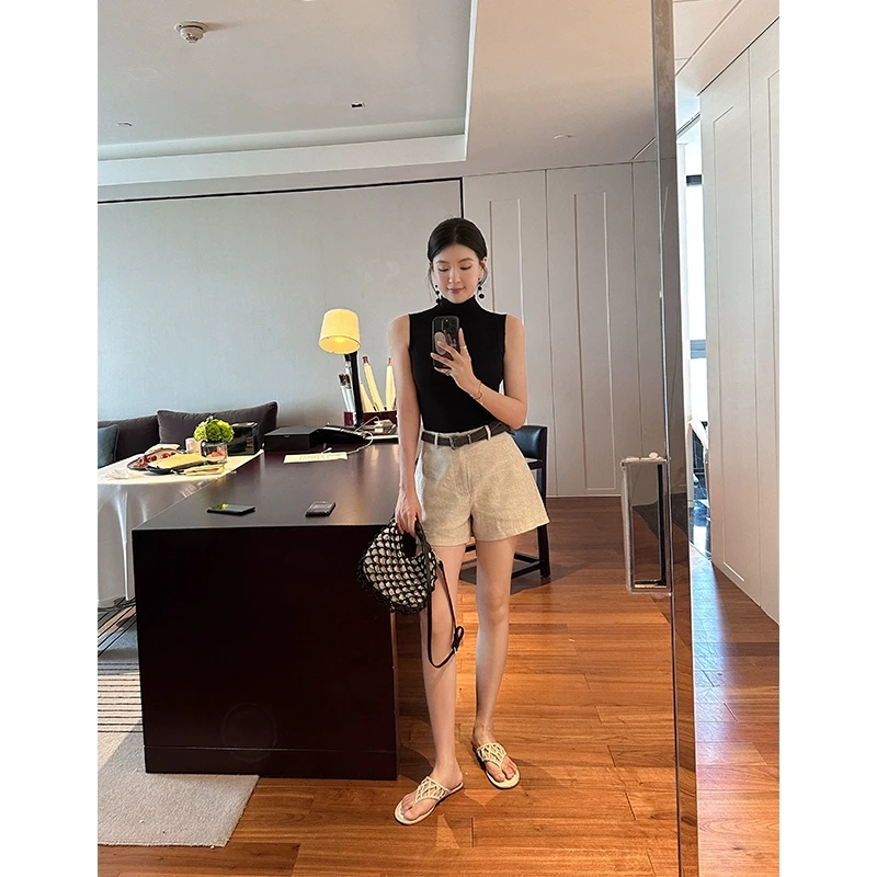 ADA MISS简约百搭100亚麻清凉透气A字显腿长宽松休闲短裤女新款