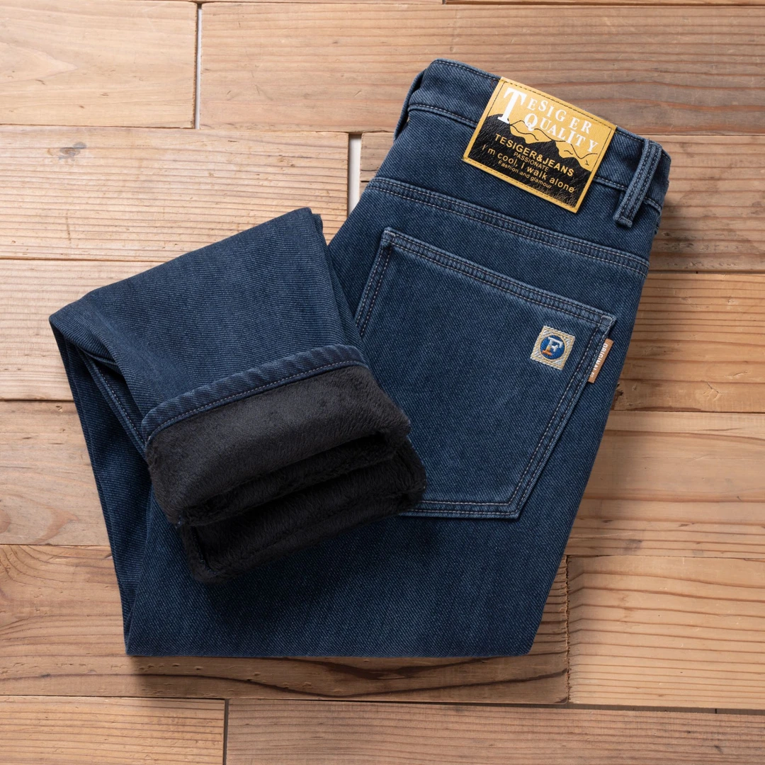 【加绒可选】2025男士牛仔裤轻奢工艺时尚百搭水洗蓝色牛仔裤子