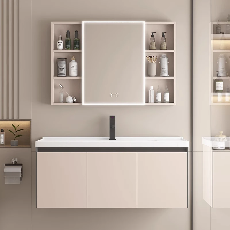 实惠型奶油风卡其色蜂窝铝浴室柜组合一体盆卫生间洗漱台柜洗脸盆