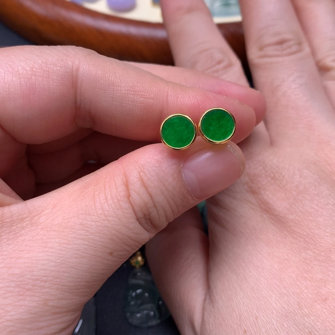 翡翠银S925镶嵌颈饰翡翠耳钉