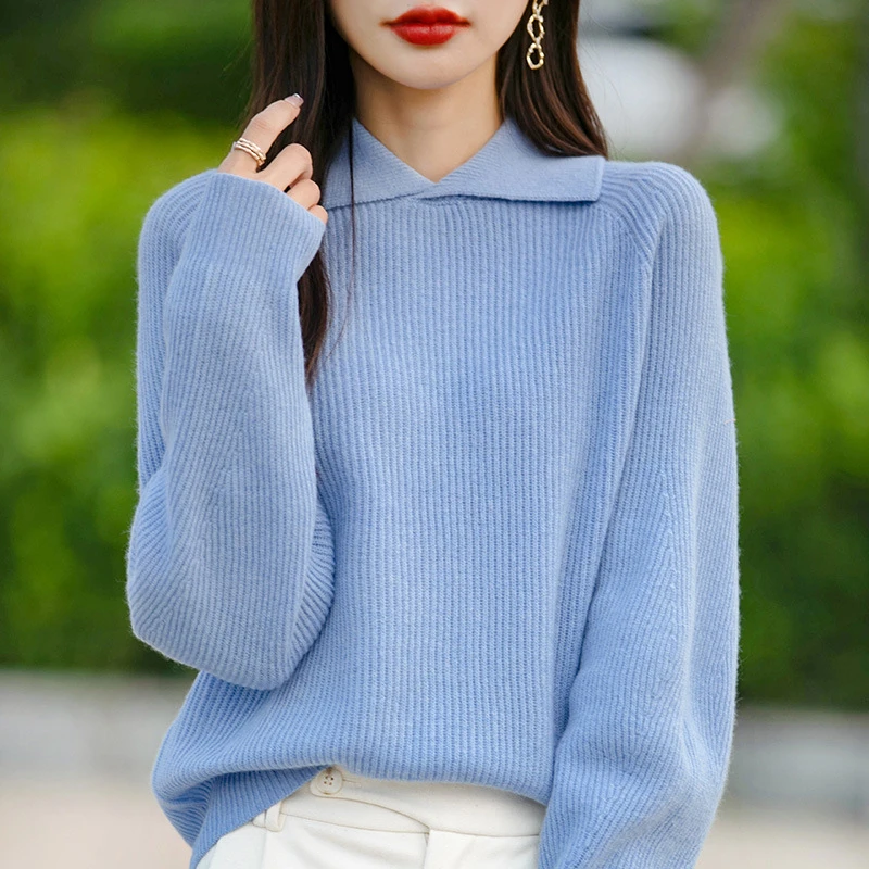 秋冬加厚翻领毛衣女外穿慵懒风宽松百搭针织衫套头保暖上衣打底衫
