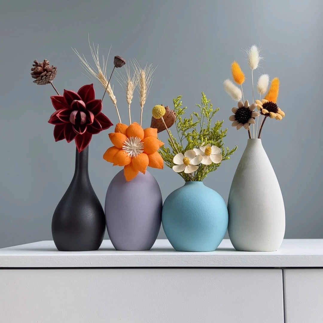 摆件陶瓷小花瓶摆件含花总高约20-30cm