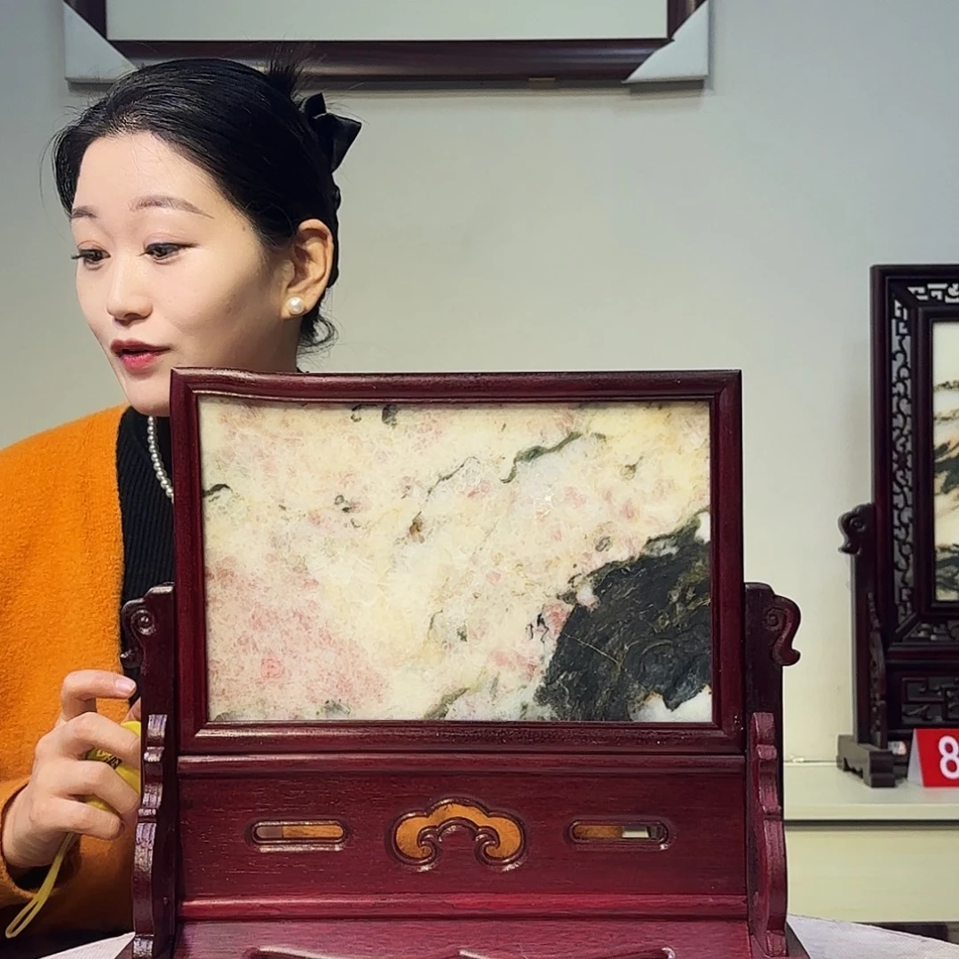 石材天然大理石画屏风摆件