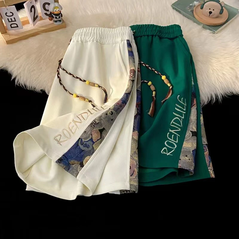 拼接运动短裤男夏季薄款美式复古高街ins潮牌宽松休闲五分中裤