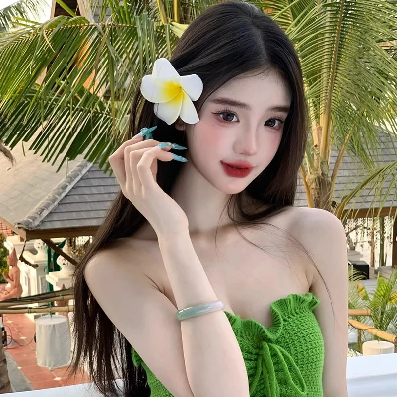 海边度假风鸡蛋花发夹女早秋季森系甜美可爱发卡侧边刘海夹子发饰