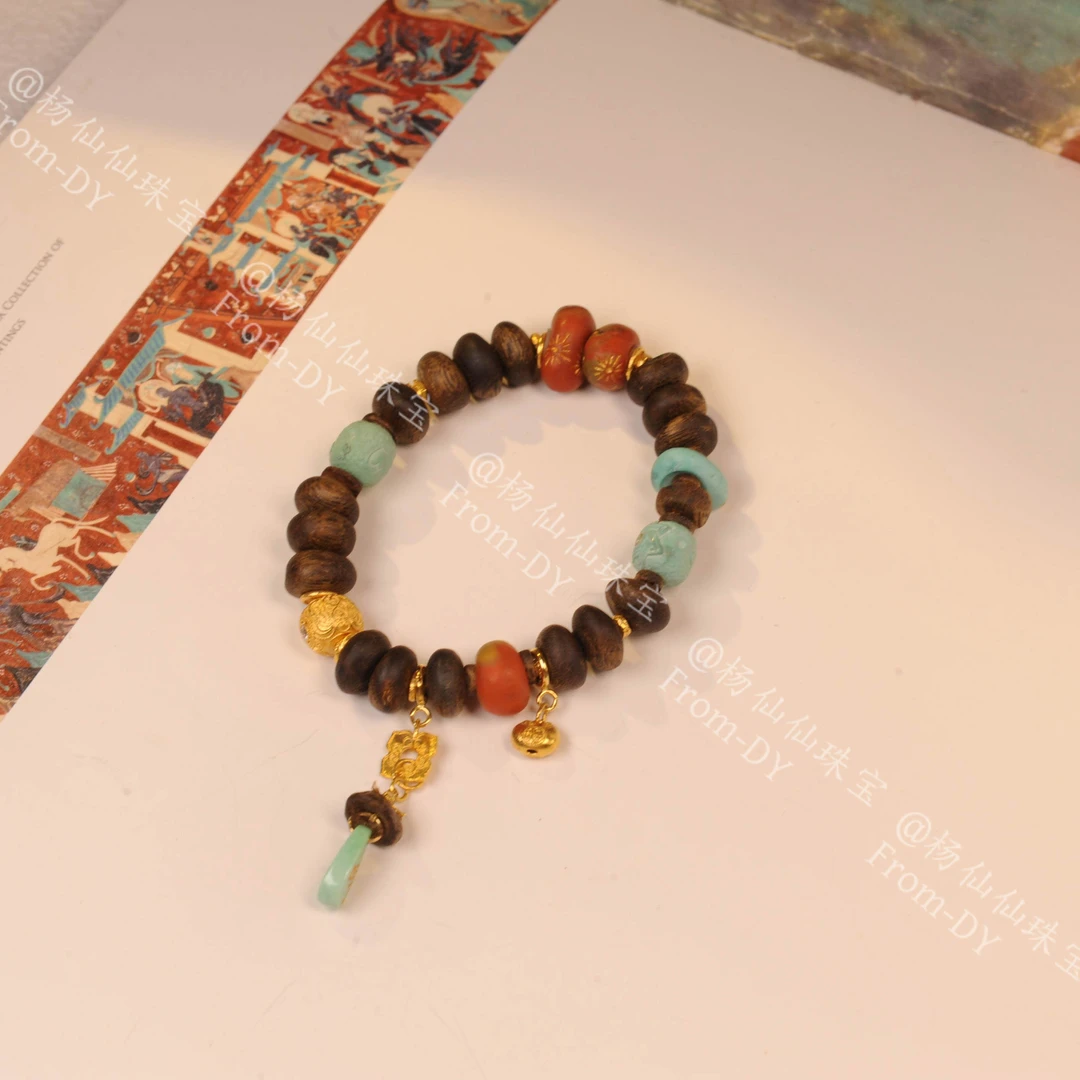 【杨仙仙珠宝】18K厚金镶嵌棋楠沉香多宝手串-A3309