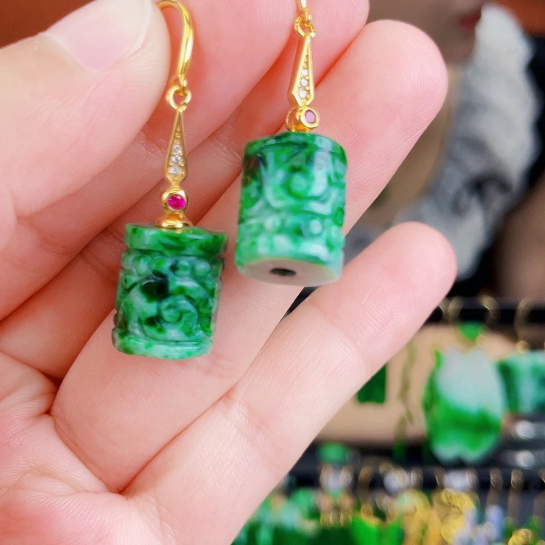 翡翠银S925镶嵌耳饰饰品