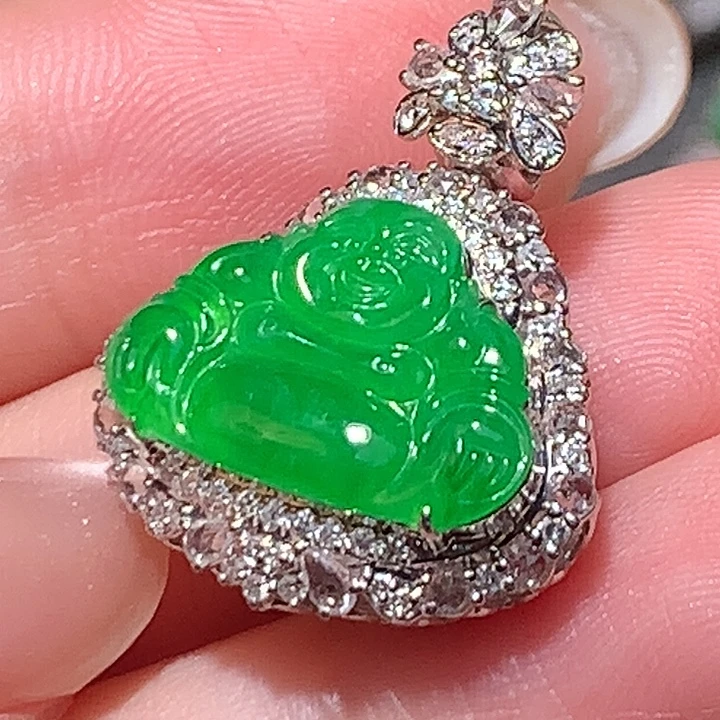 翡翠18K金镶嵌吊坠(不含链)绿佛