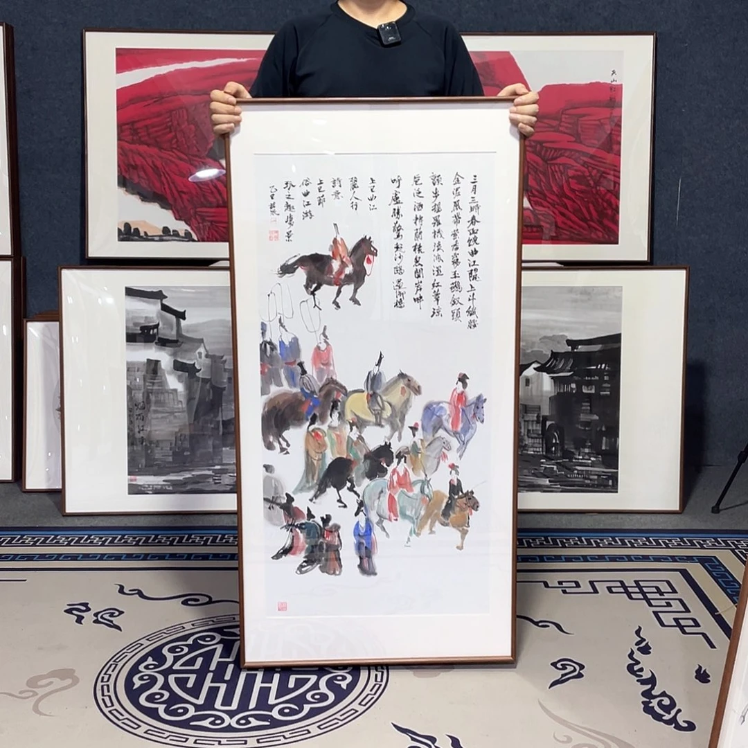 国画手绘画作品带框60/120