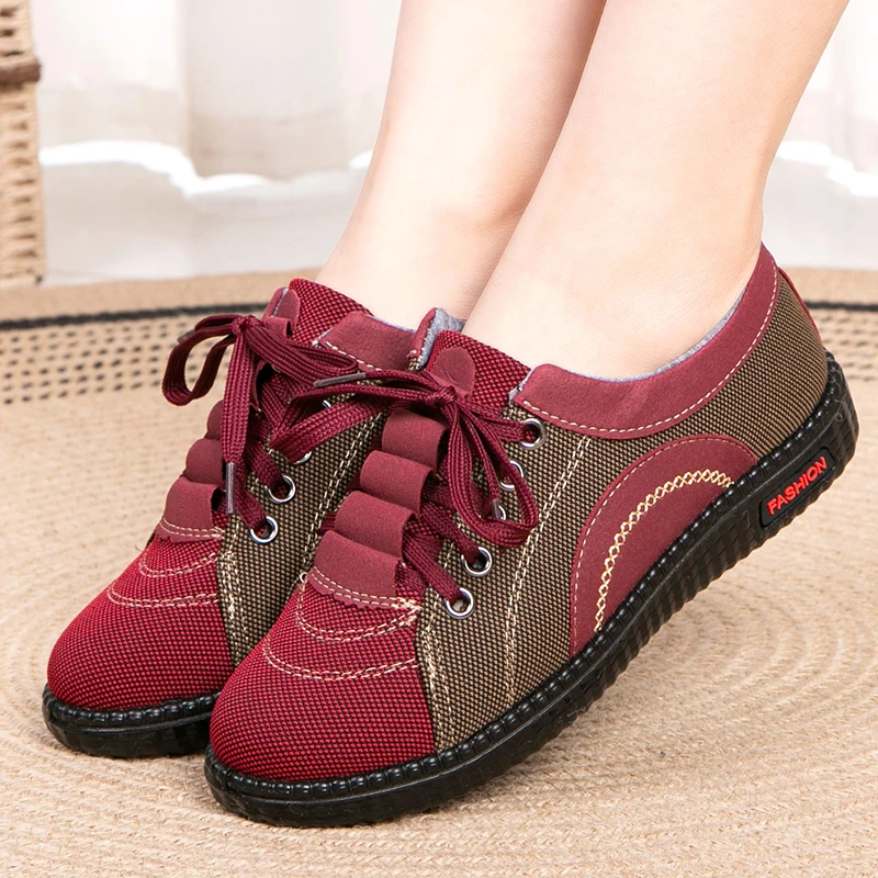 春秋老北京布鞋女单鞋透气休闲平底妈妈鞋防滑软底中老年人健步鞋